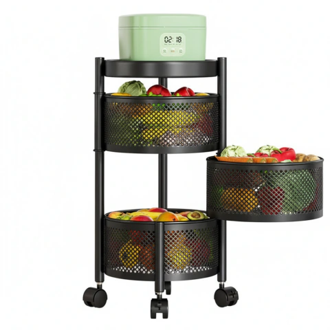 Organizador circular 3 estantes desplegables + ruedas - comprar online