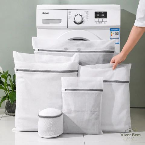 Kit com 5 sacos protetores para lavagem de roupas