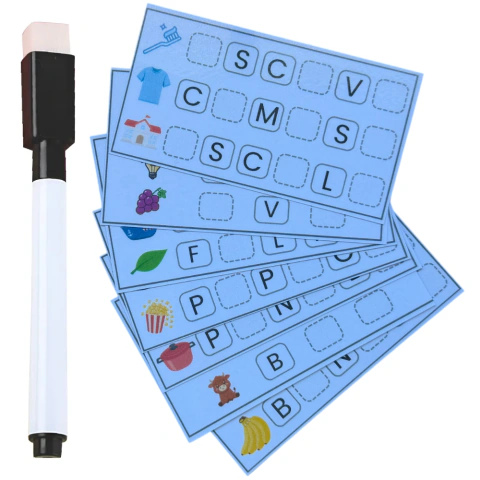 Jogo Complete as Vogais 20 Cartas + Caneta com Apagador Educação Infantil
