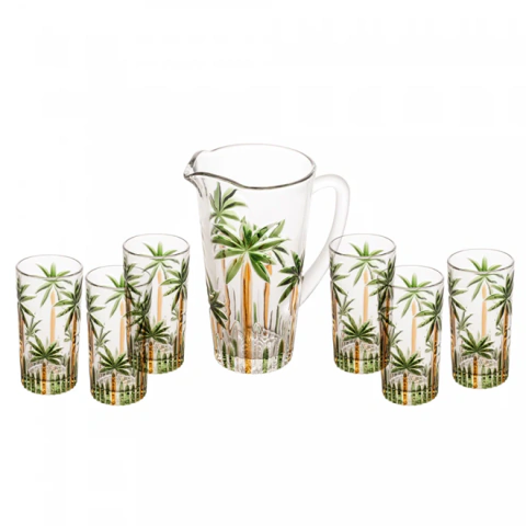 Conjunto Jarra com 6 Copos de Cristal Ecológico Palm Tree Handpaint Wolff
