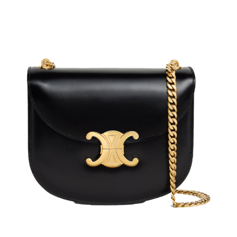 Celine Chain Besace Clea in Shiny Calfskin Black