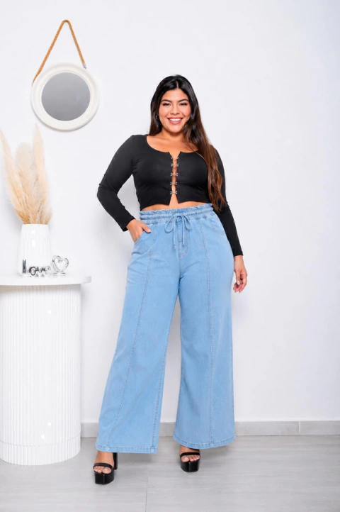 WIDE LEG CELESTE con recorte y elastico en la cintura 1003 TALLES DEL 46 AL 60 STTEVIA