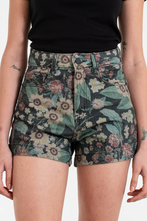 FLORNIS | SHORT ESTAMPADO FLORES TIRO ALTO RUEDO ANCHO NORMAL ISOSTASIA RIGIDO
