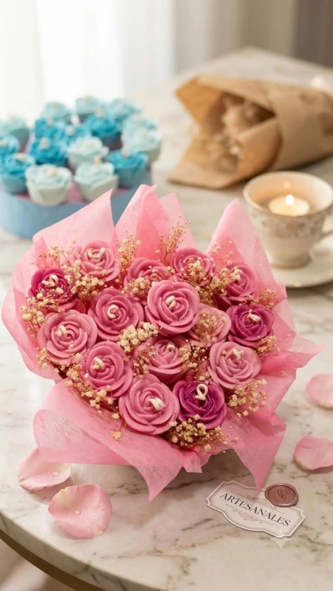 RAMOS DE ROSA EN VELA AROMATICAS.