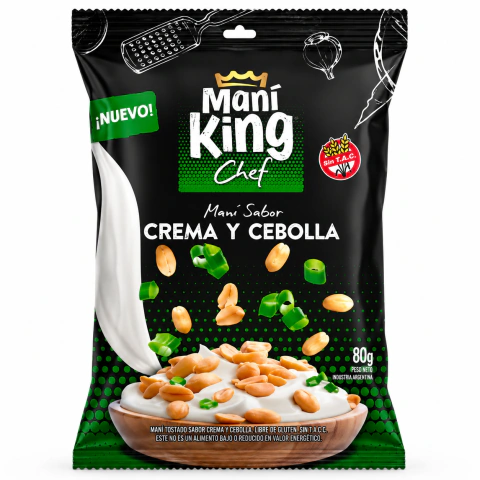 Maní King Chef Crema y Cebolla 80 g | Snack Sin TACC