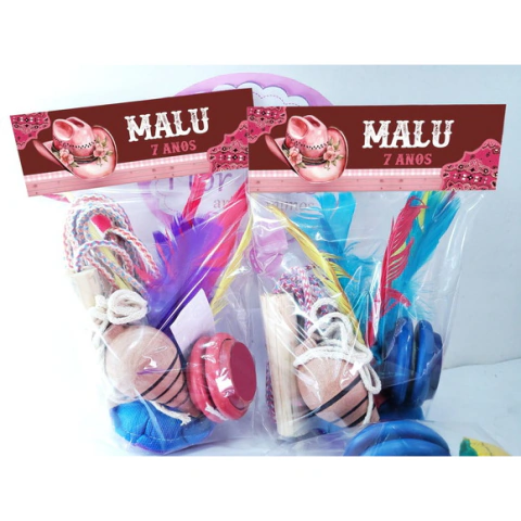 Kit Diversão Festa Boiadeira com Corda Peteca Ioio Pião