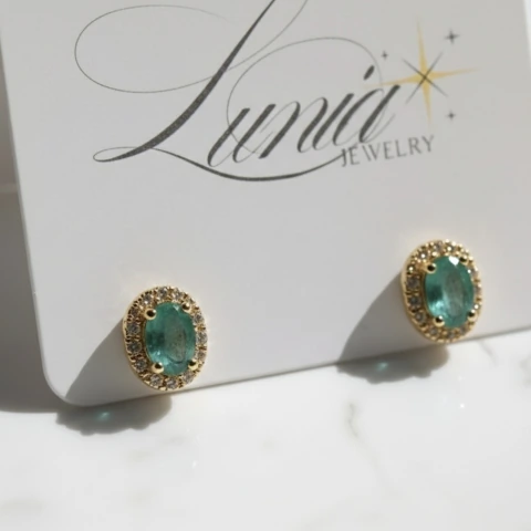 Brinco Zircônia Cúbica Prata 925 com Banho de Ouro 18k - Verde Oval - buy online