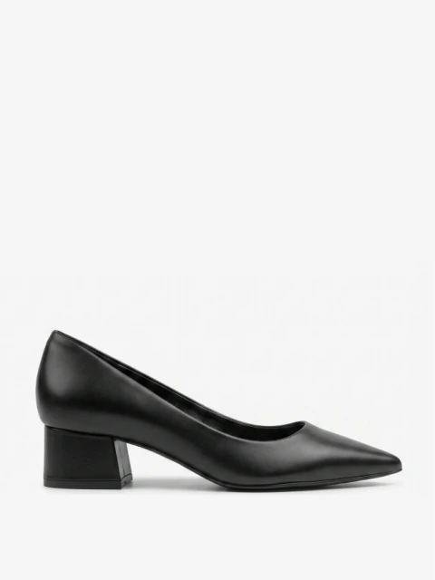 Scarpin Salto Bloco Baixo Couro Preto