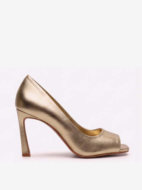 Scarpin Peep Toe Salto Alto Couro Ouro Light