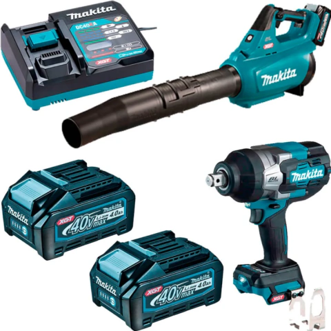 Kit Soprador UB001, Chave de Impacto TW001, 2 Baterias BL4040 e Carregador Bivolt DC40RA Makita