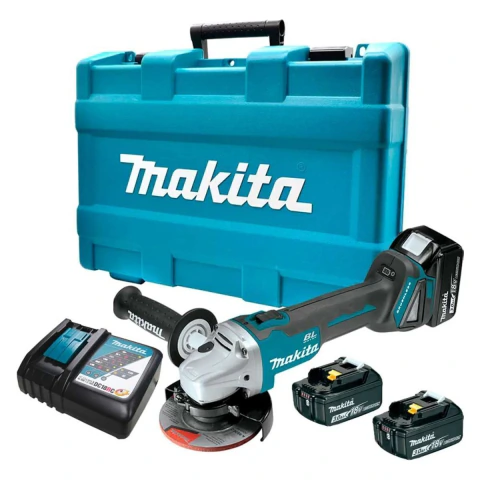 Esmerilhadeira Angular DGA504RFE Makita 5'' 125mm 18V com 2 Baterias Carregador Disco e Maleta