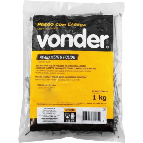 Prego com Cabeça 22 x 54 (5 x 5) Polido 1 Kg Vonder