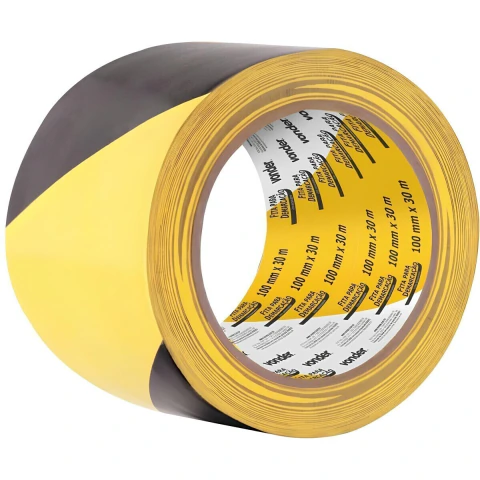 Fita Demarcação Adesiva 100mm x 30m Zebrada Vonder
