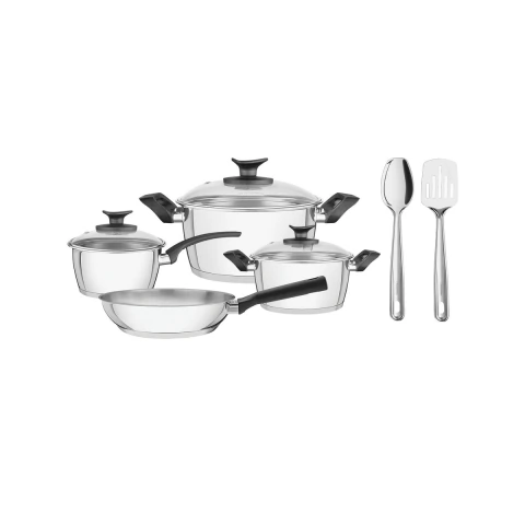 Jogo De Panelas Tramontina Allegra Aço Inox Fundo Triplo 9 Peças Indução
