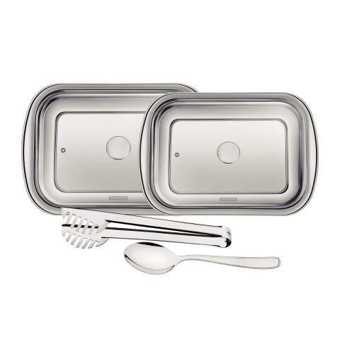 Kit Para Assar E Servir Tramontina Cosmos 4 Peças Aço Inox Fosco Com Tampa De Vidro