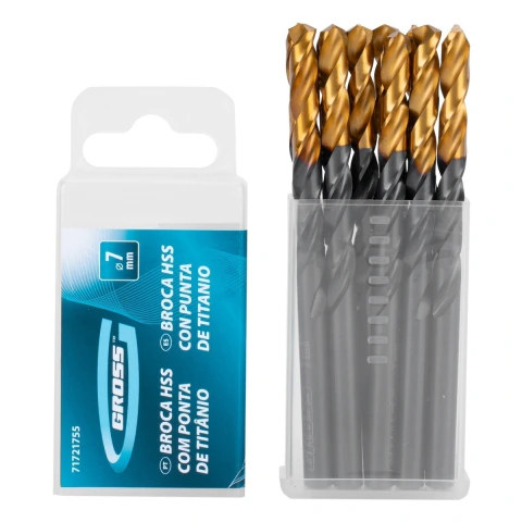 Jogo Broca Aço Rápido Titânio 7mm 10 Peças Gross Perfuração Metal