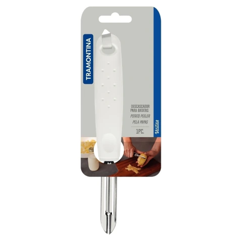 Descascador De Legumes Tramontina Utilità Aço Inox Cabo Polipropileno Branco Manual De Alta Precisão