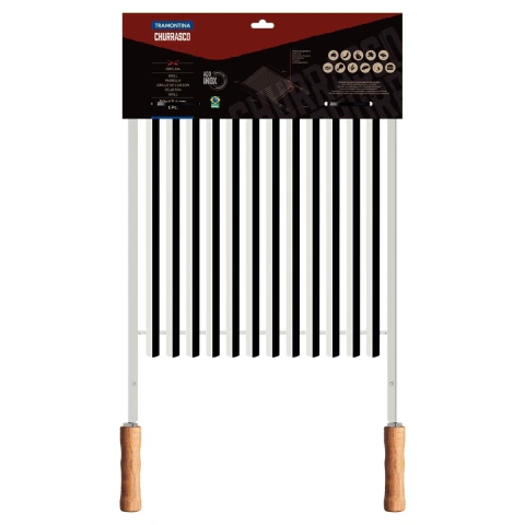 Grelha Tramontina Churrasco Em Aço Inox 75x43 Cm Com Cabo De Madeira E Coletor De Gordura