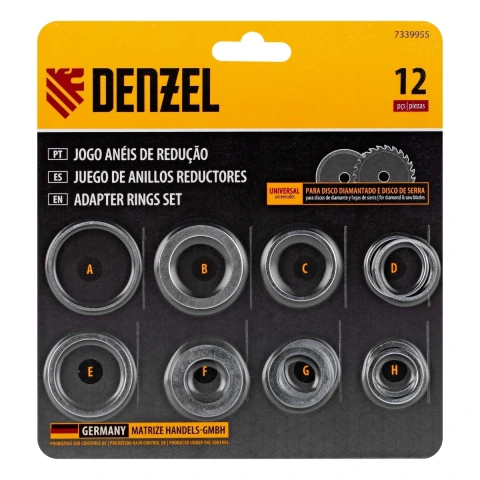 Jogo De Anéis De Redução Para Discos Diamantados E De Serra 12 Peças Aço 50 Denzel