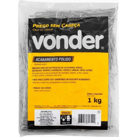 Prego sem Cabeça 14 x 18 (1,1/2 x 14) Polido 1 Kg Vonder