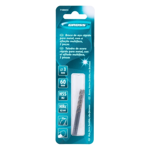 Broca Aço Rápido 3 X 60 Mm M2 2 Peças Profissional Industrial Gross