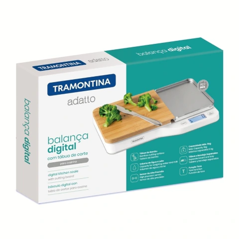 Balança Digital Para Cozinha Tramontina Adatto 5kg Com Tábua E Bandeja Removível Precisão Alta