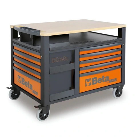 Carrinho de Ferramentas SuperTank 1200KG Laranja Cinza com Tampo de Madeira 10 Gavetas RSC28-O Beta