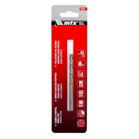 Broca Aço Rápido 4,5 Mm 5% Cobalto HSS 135 Graus Inox Mtx Profissional