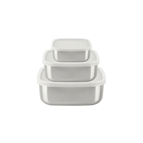 Jogo De Potes Freezinox 3 Peças Quadrados Aço Inox Tampa Plástica Tramontina
