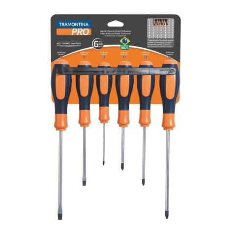 Jogo de Chaves de Fenda Ultragrip Plus 6 Peças Tramontina PRO Aço Cromo Vanádio Magnetizada DIN ISO 2380