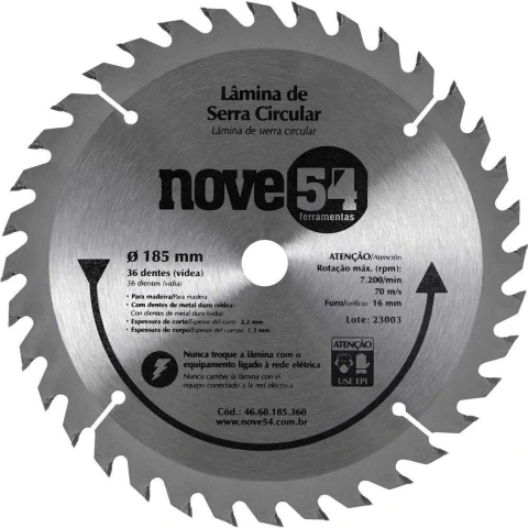 Lâmina de serra circular vídea 185mm 36 dentes Nove54
