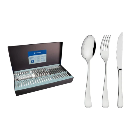 Faqueiro Tramontina Mônaco 48 Peças Aço Inox Com Facas Para Churrasco Forjadas 6mm Alto Brilho