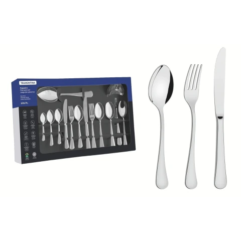 Faqueiro Tramontina Zurique Em Aço Inox 101 Peças Alto Brilho Com Facas De Mesa