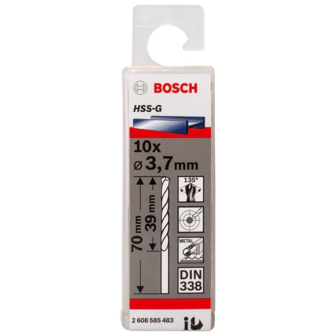 Broca Para Metal Bosch Aço Rápido Hss-G 3,7mm 10 Peças