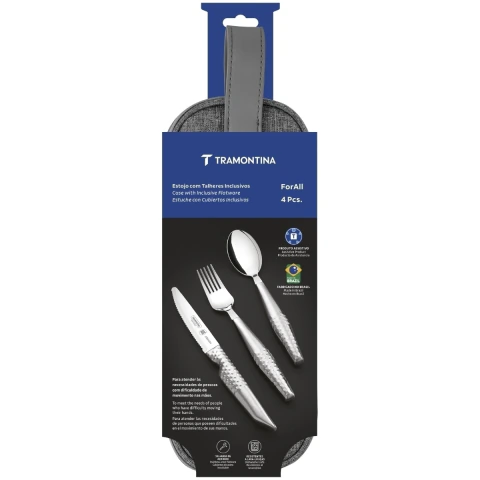 Jogo De Talheres Inclusivos Tramontina ForAll 4 Peças Aço Inox Com Estojo Ergonomico Profissional