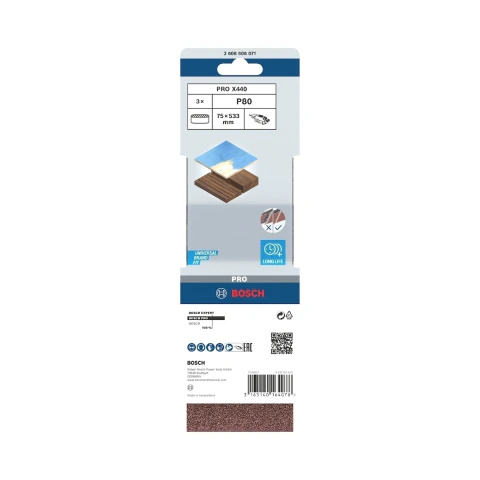 Cinta De Lixa Bosch Pro X440 75X533mm Grano 80 3Un