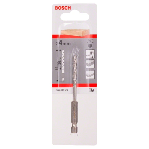 Broca Para Madeira Bosch 3 Pontas 4mm (Encaixe 1/4'')