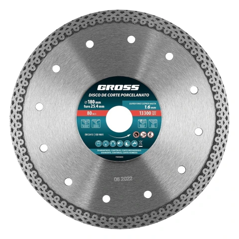 Disco Corte Porcelanato Diamantado 180X1.6mm Gross Para Cerâmica Granito