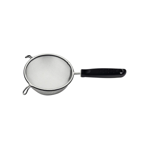 Peneira Tramontina Utilità 13 Cm Em Aço Inox Com Cabo De Polipropileno Preto Suporte De Apoio