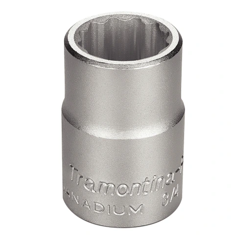 Soquete Estriado 23 mm 3/4 DIN 3124 Aço Cromo Vanádio Cromado Para Auto Tramontina PRO