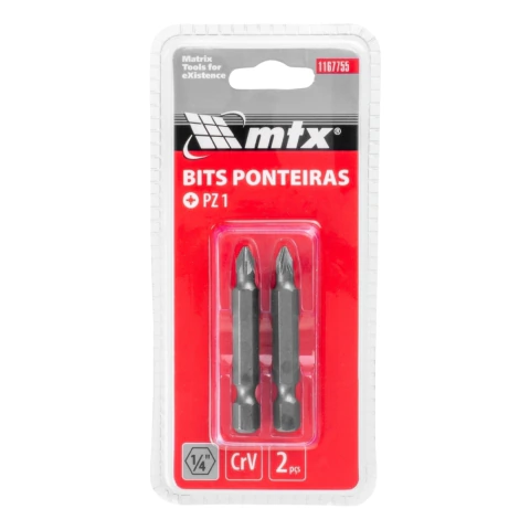 Kit 2 Bits Pozidriv Pz1 50 mm Aço Cromo Vanádio Haste 1/4 Mtx
