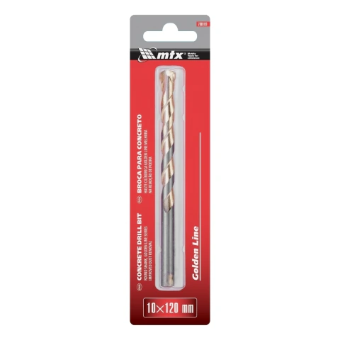 Broca Para Concreto 10 X 120 Mm Haste Cilíndrica Aço 40X Mtx Golden Line 1 Peça
