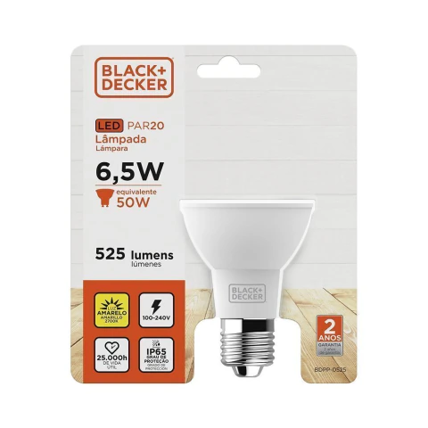 Lâmpada Led Par20 100-240V 2700K 7W IRC 80 IP65 Black=Decker