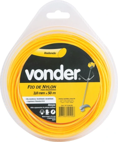 Fio Nylon 3,0mmx50m Redondo Roçadeiras E Aparadores Vonder