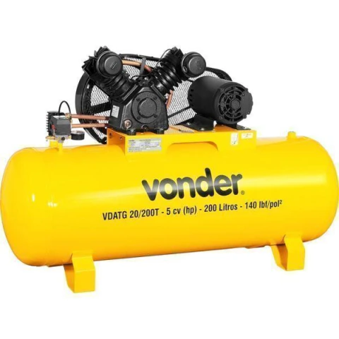 Compressor De Ar 20 Pcm 5hp 100 Lbf/pol² 200 Litros Trifásic