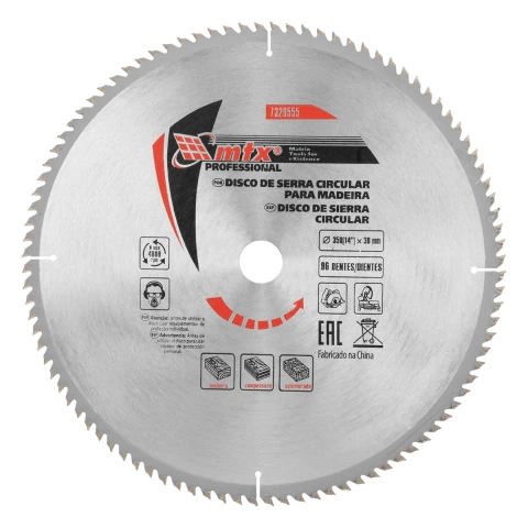 Disco Serra Circular Madeira 350mm 14'' 30mm 96D 65Mn MTX