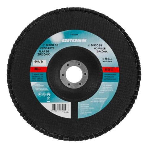 Disco Flap Zircônio Grão 40 180 X 22 mm Desbaste Pesado Gross 1 Peça