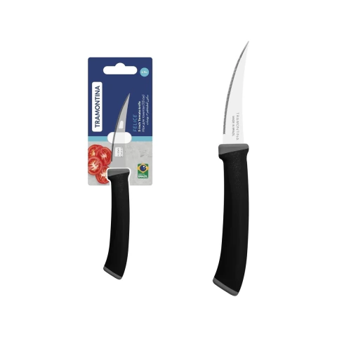 Faca Para Tomate Tramontina Felice 3 Polegadas Lâmina Aço Inox Microsserrilhada Cabo Preto