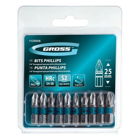 Bits Phillips Ph2 Gross 25mm 10pçs Aço S2 Haste 1/4 Polegada
