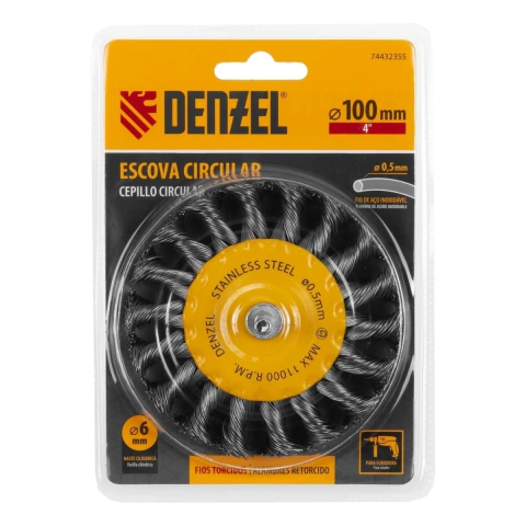 Escova Circular Inox 100mm 1/4 6mm Fios 0,5mm Aço Inoxidável